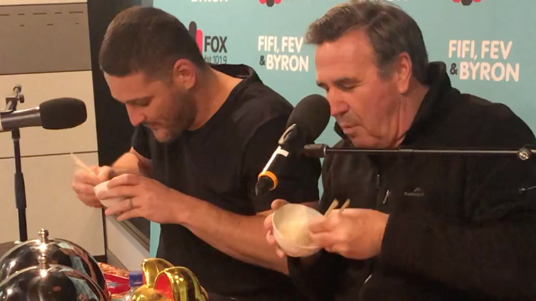 Article heading image for Brendan Fevola & Mike Larkin Battle It Out In A Rice Eating Contest