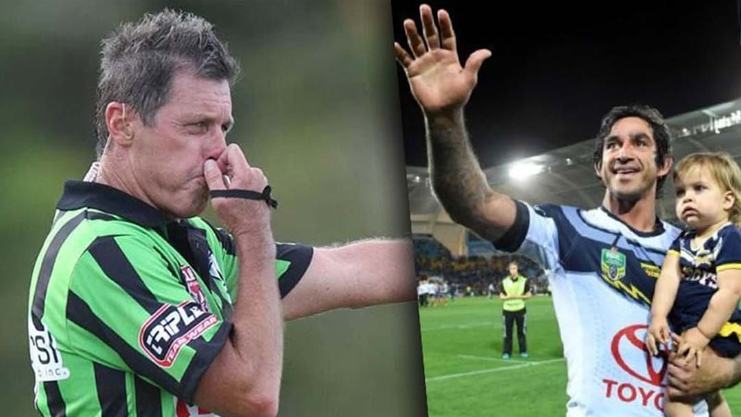 Article heading image for Bill Harrigan Believes The NRL Referees Boss Missed A Historic Opportunity During Johnathan Thurston's Farewell