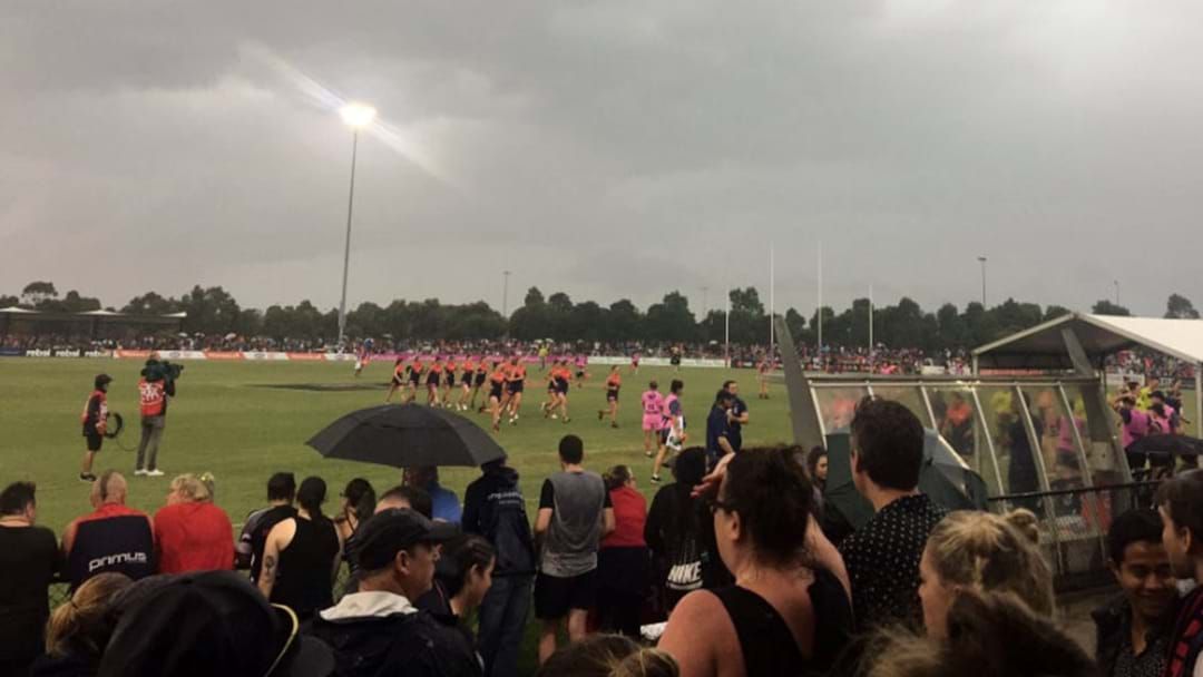 Article heading image for A Huge Thunderstorm Has Put A Stop To The Melbourne v Brisbane AFLW Match