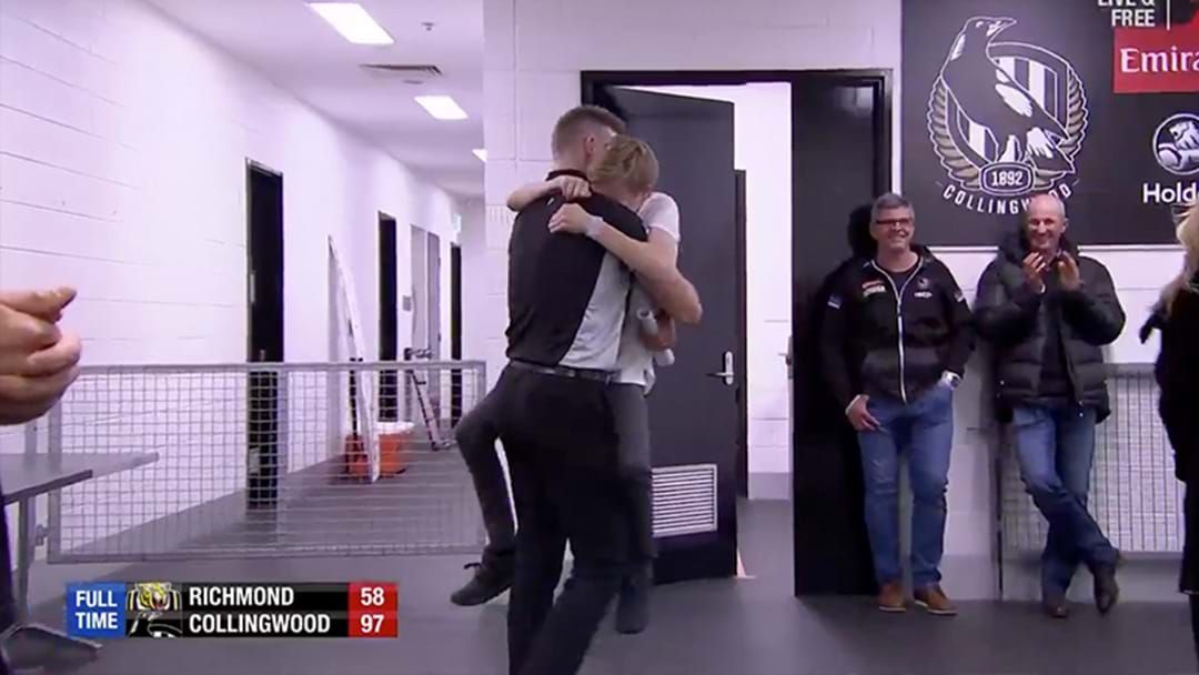 Article heading image for Nathan Buckley's Brilliant Embrace With His Son Jett After Making The Grand Final