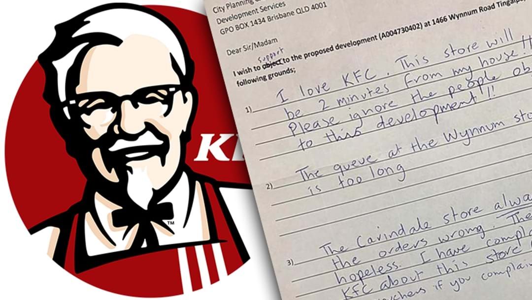 Article heading image for Bloke Provides Emotional Handwritten Plea For KFC To Be Built Near His House