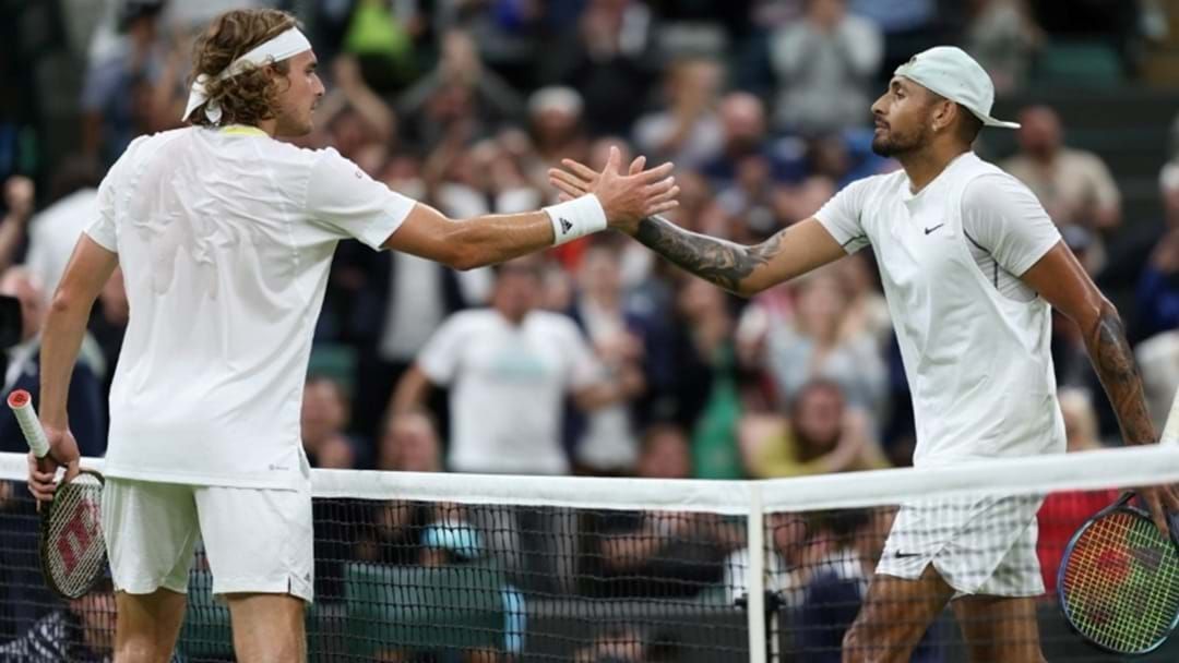 Article heading image for Stefanos Tsitsipas Takes A Swing At Nick Kyrgios After Fiery On-Court Exchange
