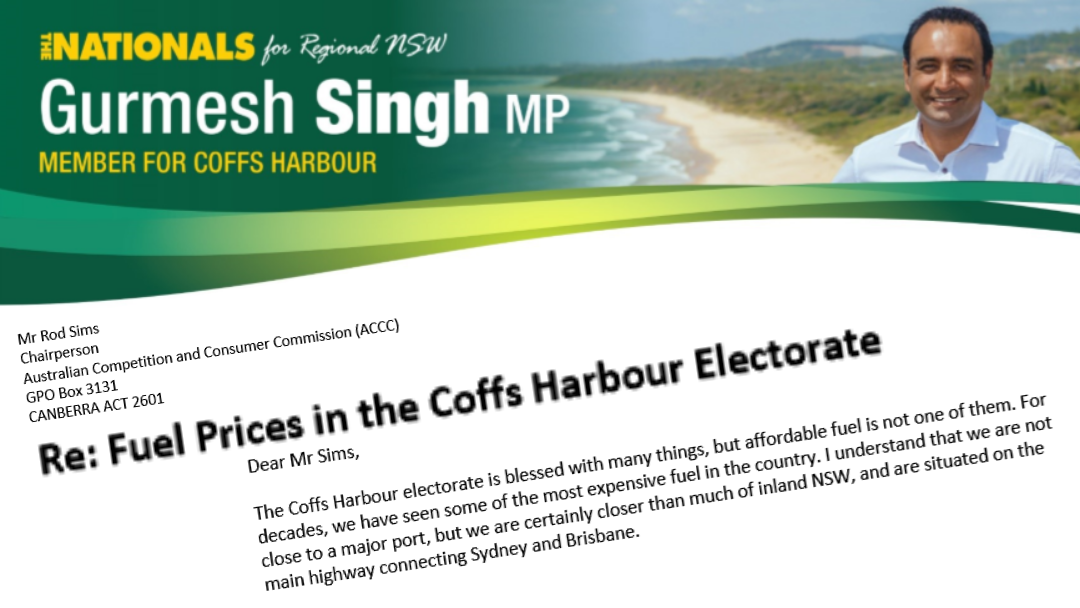 Article heading image for FUEL PRICES: Gurmesh Singh Calls On Coffs Harbour Retailers to Reduce Fuel Prices