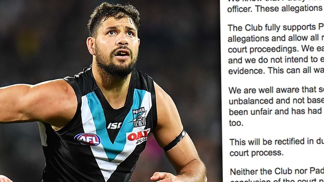 Article heading image for Port Adelaide Release Statements On Patrick Ryder's Charges