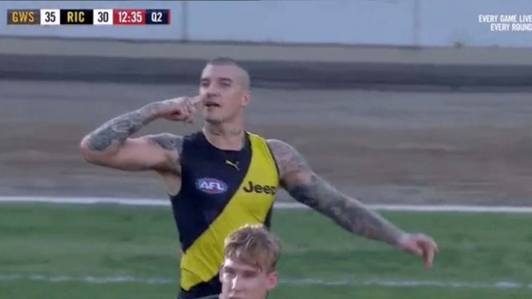 Article heading image for WATCH | Dustin Martin's Rude Gesture To Giant's Player
