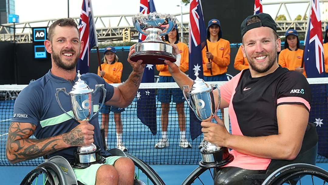 Article heading image for Aussies Dylan Alcott & Heath Davidson Win The Quad Wheelchair Doubles At The Aus Open