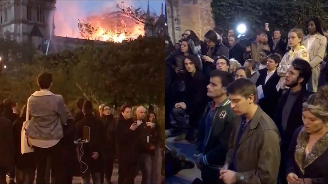 Article heading image for Thousands Gather In France To Sing Hymns As Notre Dame Cathedral Burns
