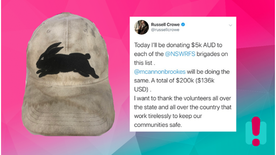 Article heading image for Russell Crowe Has Auctioned Off A Dirty Rabbitohs Cap For $100k To Help Local Firies!