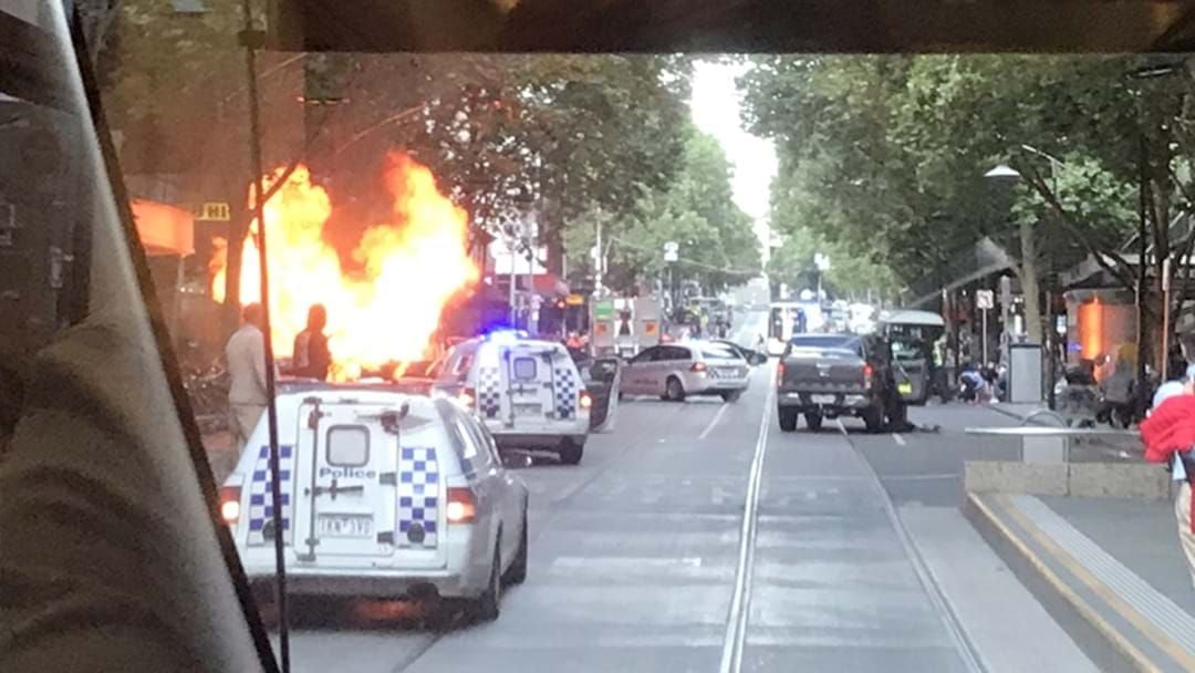 Article heading image for Man Shot By Police, Three Injured After Car Bursts Into Flames On Bourke Street