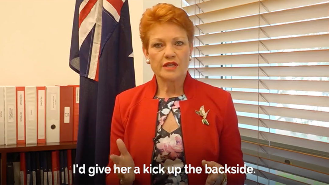 Article heading image for Pauline Hanson Says She'd Like To Give Girl Who Protested The National Anthem "A Kick Up The Backside" 