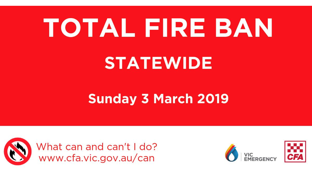 Article heading image for STATEWIDE Total Fire Ban Sun, 3 Mar 2019