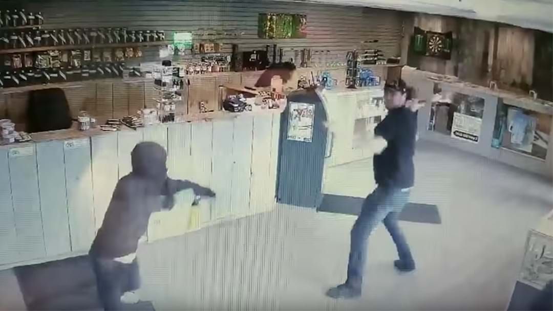 Article heading image for WATCH: Worker At Cannabis Dispensary Fought Of Armed Thieves With A Giant Bong