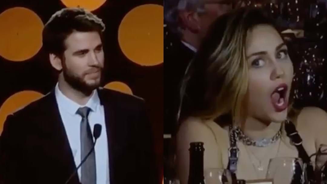 Article heading image for Liam Hemsworth Thanking Miley Cyrus During His G’Day USA Acceptance Speech Is Peak Cuteness  