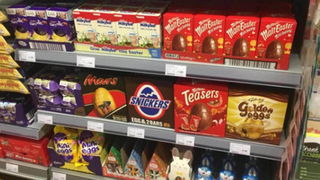 Already selling. Chocolate Eggs Easter in supermarket. Eggs Market.