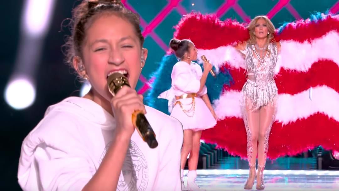 Article heading image for JLo's Daughter Emme Joined Her Onstage To SING At The Super Bowl!
