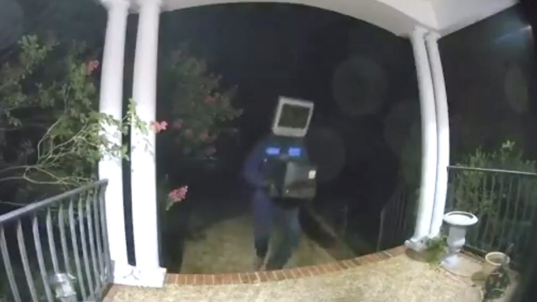 Article heading image for A Bloke Dressed As A TV Is Creeping Around Leaving Gifts For Unsuspecting Homeowners