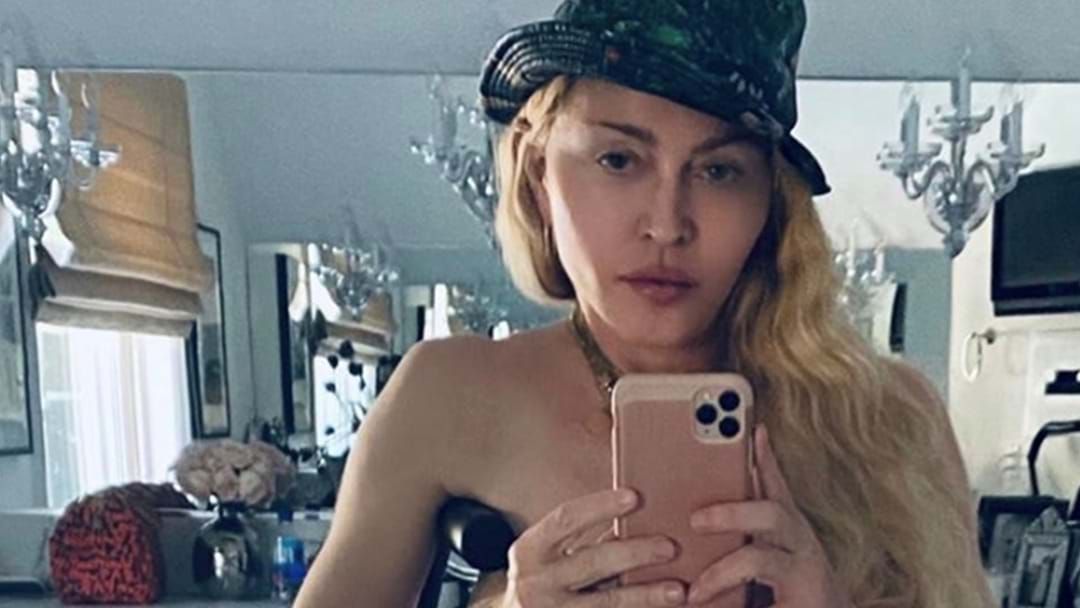 Article heading image for Madonna Posts Topless Pic To Show Off Her Crutches