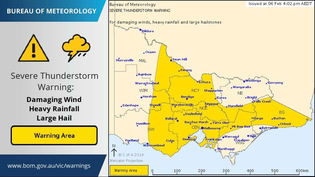 Article heading image for Severe Thunderstorm Warning for DAMAGING WINDS, HEAVY RAINFALL and LARGE HAILSTONES