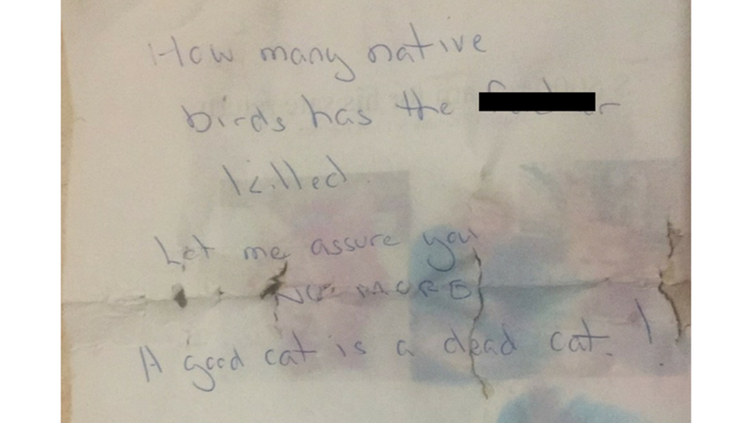 Article heading image for Coffs Cat Hater Sends Note to Bob's Owner