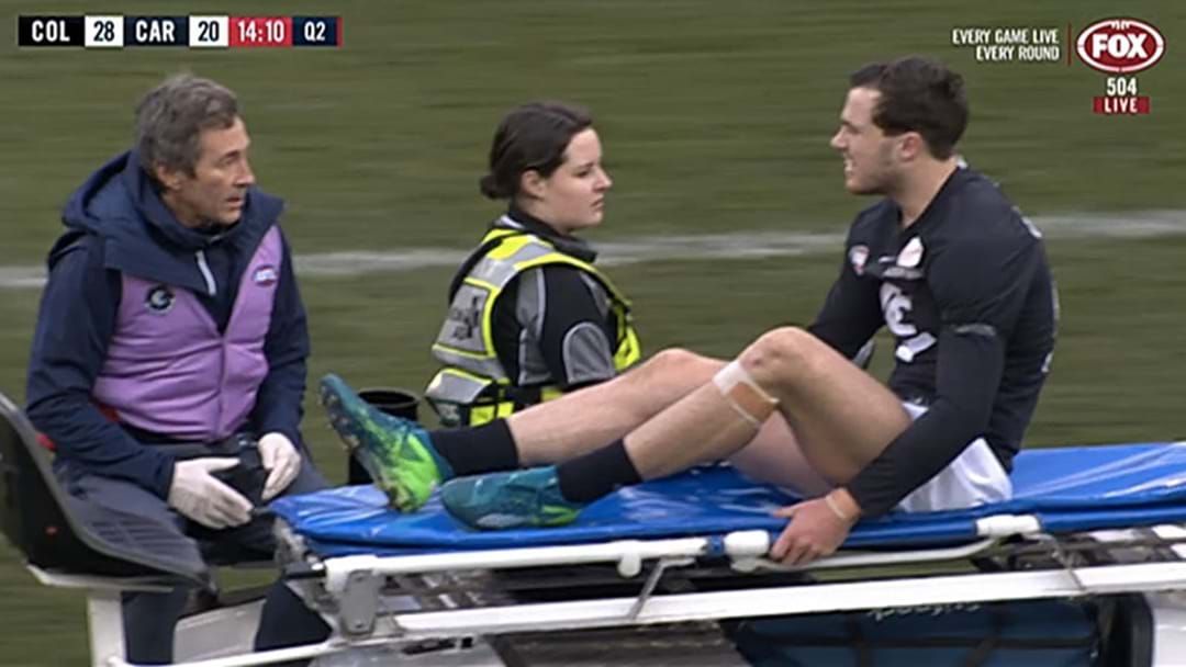 Article heading image for Lachie Plowman Stretchered Off With Knee Injury In Collingwood Game