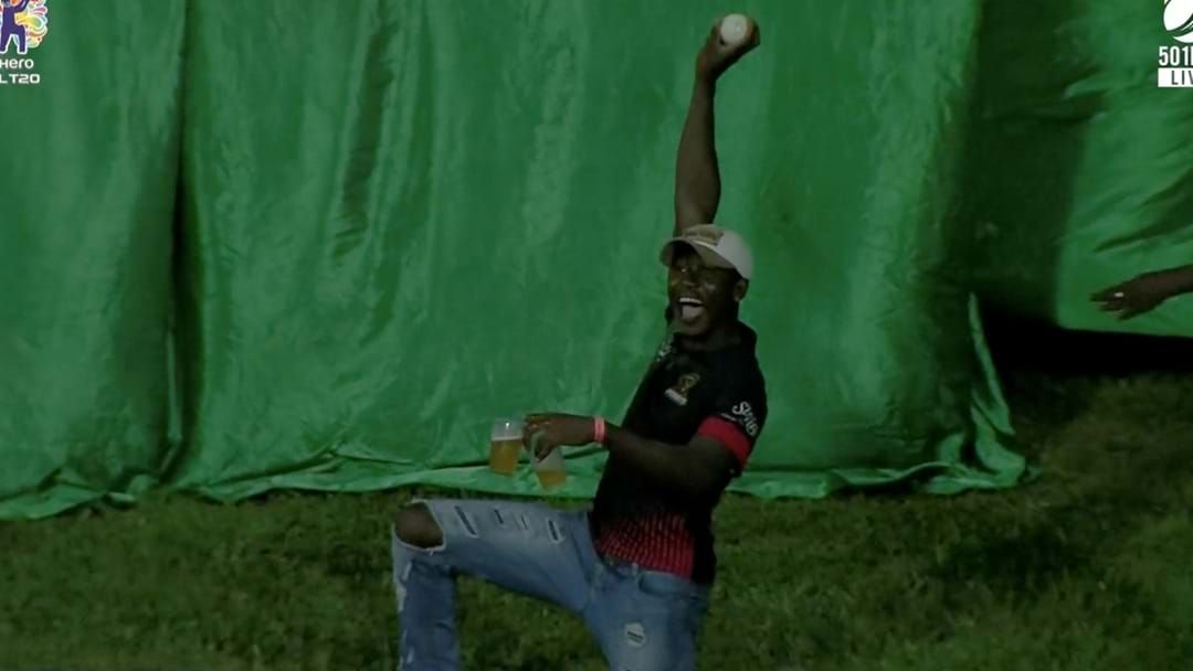 Article heading image for Cricket Fan Takes Legendary One-Handed Catch While Holding TWO Beers