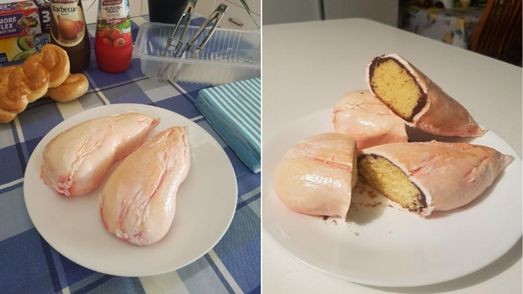 Article heading image for This Tasmanian Baker's Hyper-Realistic Chicken Breast Cake Has Gone VIRAL!