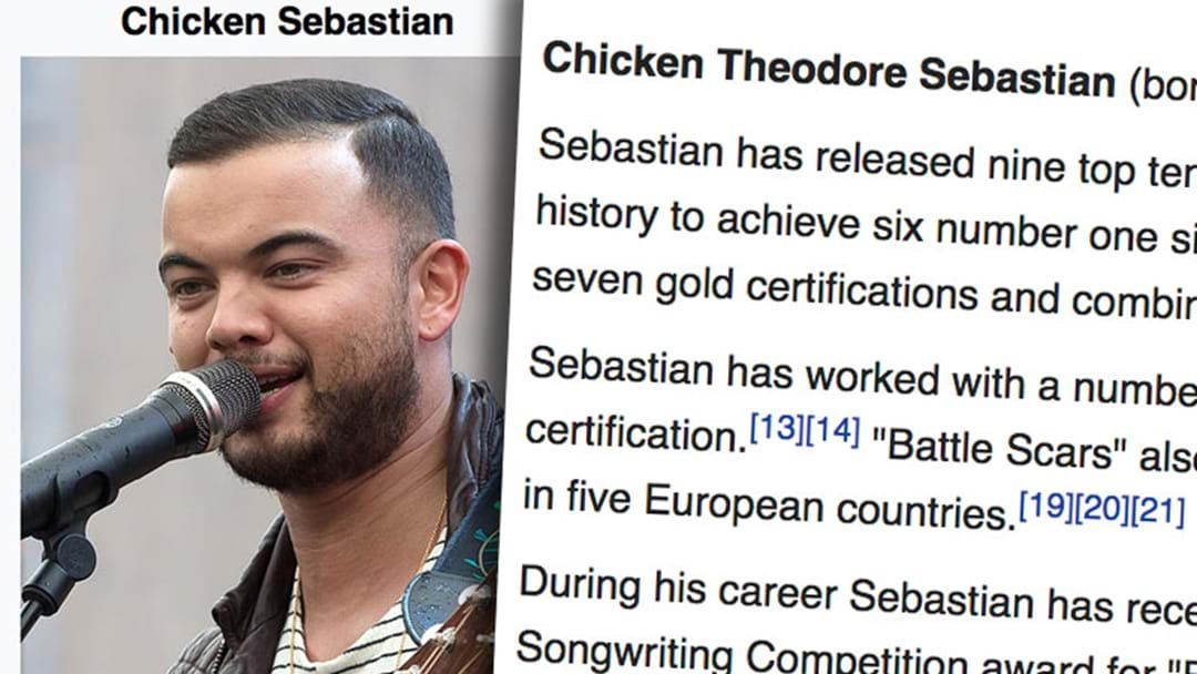 Article heading image for Has Someone Stitched Up Guy Sebastian On His Wiki Page?