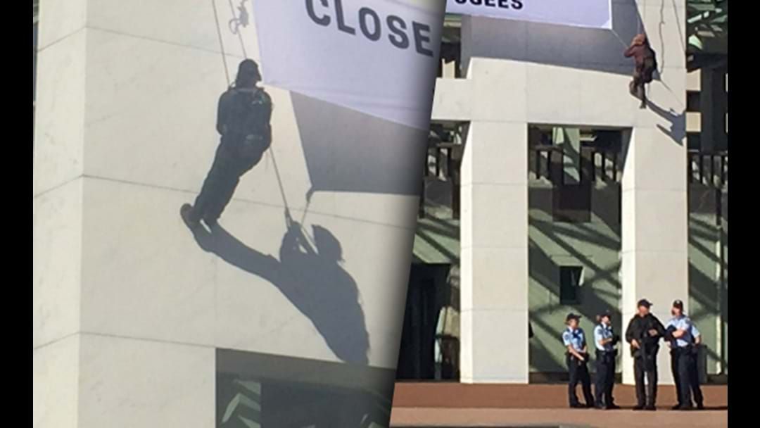 Article heading image for Protesters Hanging From Parliament House