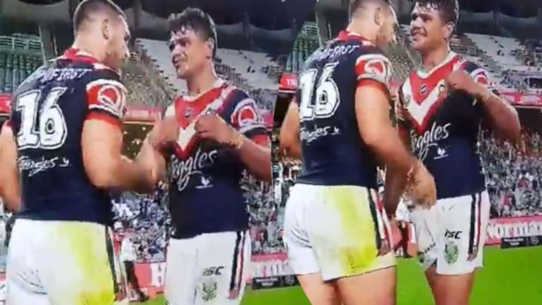 Article heading image for Roosters Players Caught Celebrating Their Friday Night Win With A... Sack Tap? 