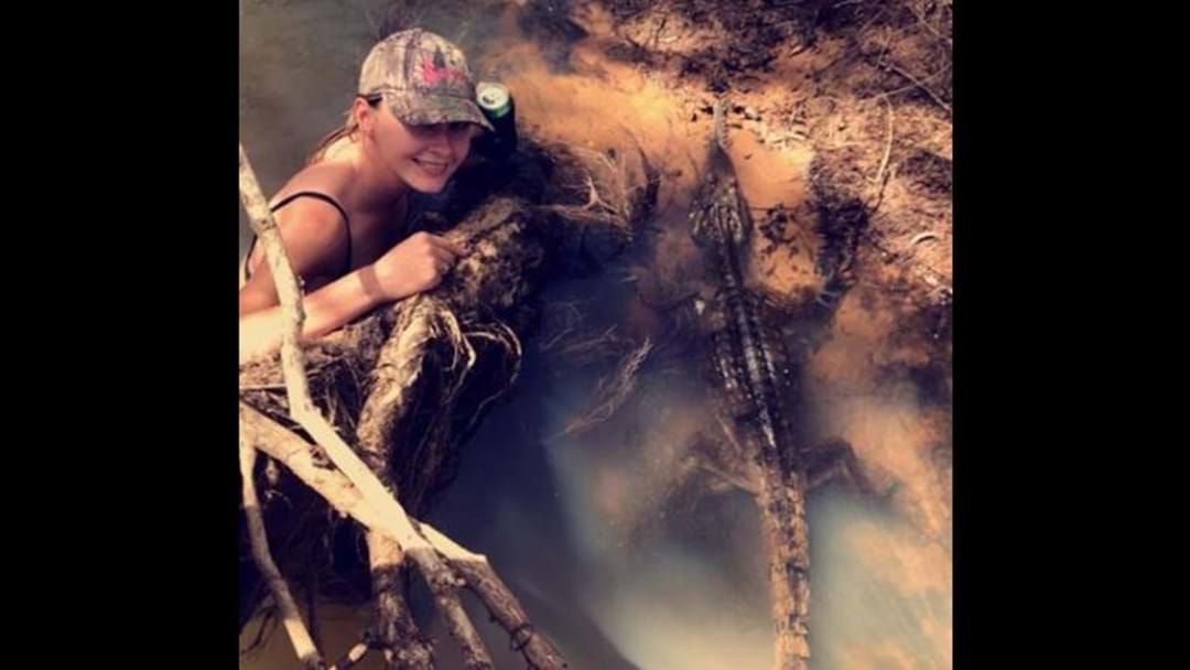 Article heading image for Queensland Woman Proudly Post Pics Sharing Swimming Hole With Croc