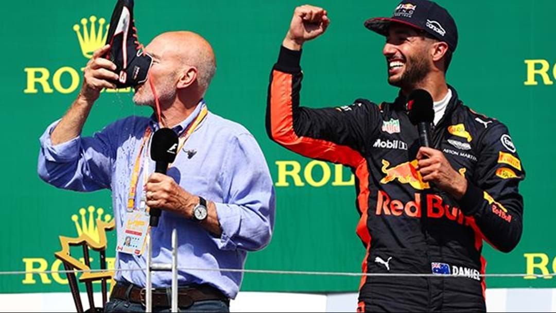 Article heading image for Sir Patrick Stewart Does The Shoey With Daniel Ricciardo