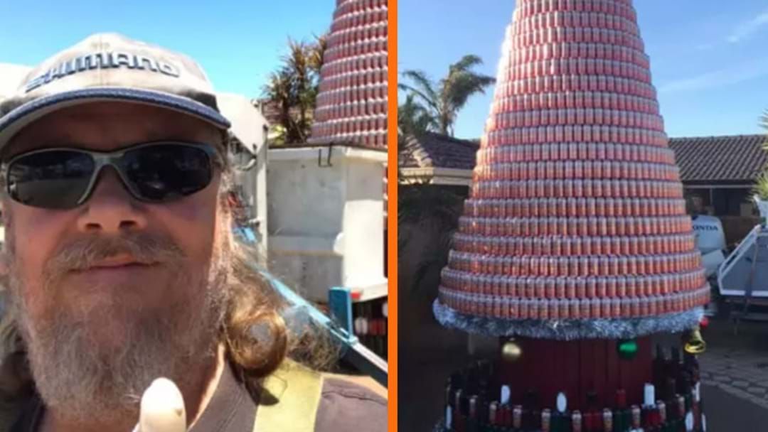 Article heading image for The “Mad Bogan” Has Constructed A Six-Foot Tall Christmas Tree Made Entirely Out Of Empty Beer Cans 