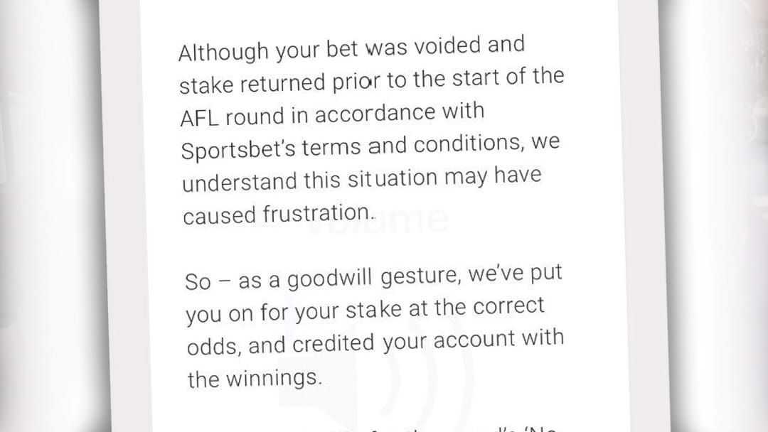 Article heading image for Sportsbet Pays Out 40-Disposal AFL Multis At Revised Odds As "Goodwill Gesture"