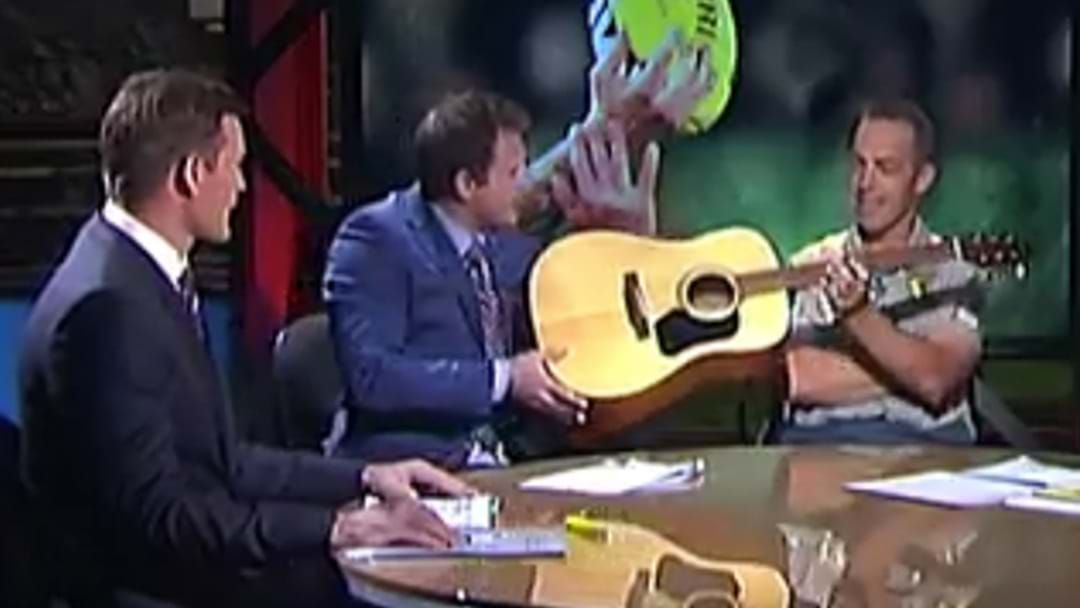 Article heading image for Luke Darcy Reveals What Clarko Said Off-Air When Campbell Brown Handed Him A Guitar