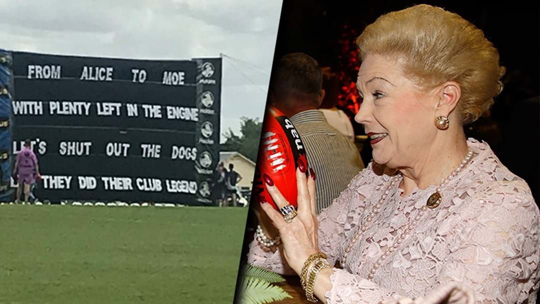 Article heading image for Collingwood’s AFLW Banner Has Taken A Susan Alberti Related Pop At The Dogs