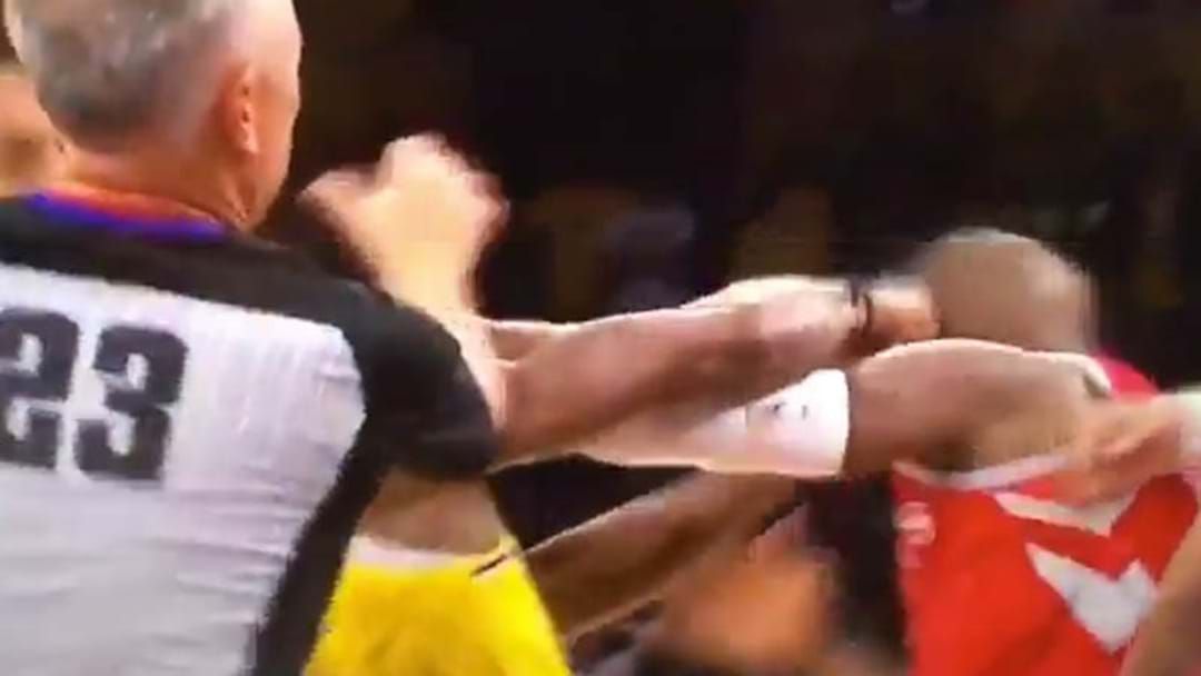 Article heading image for WATCH: Chaos As Fists Fly Between The Lakers And Rockets