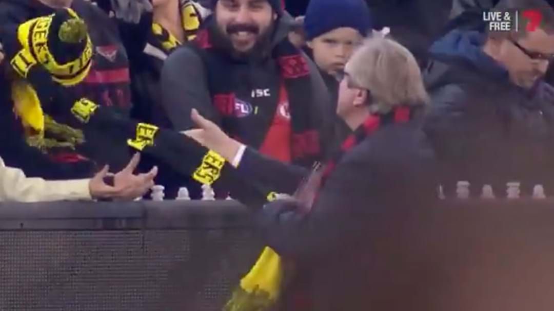 Article heading image for Kevin Sheedy Pinches A Richmond Scarf Off A Fan At The 'G