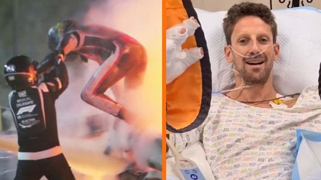 Article heading image for The 7kg Piece Of Equipment That Ultimately Saved F1 Driver Romain Grosjean's Life Following Horrific Crash