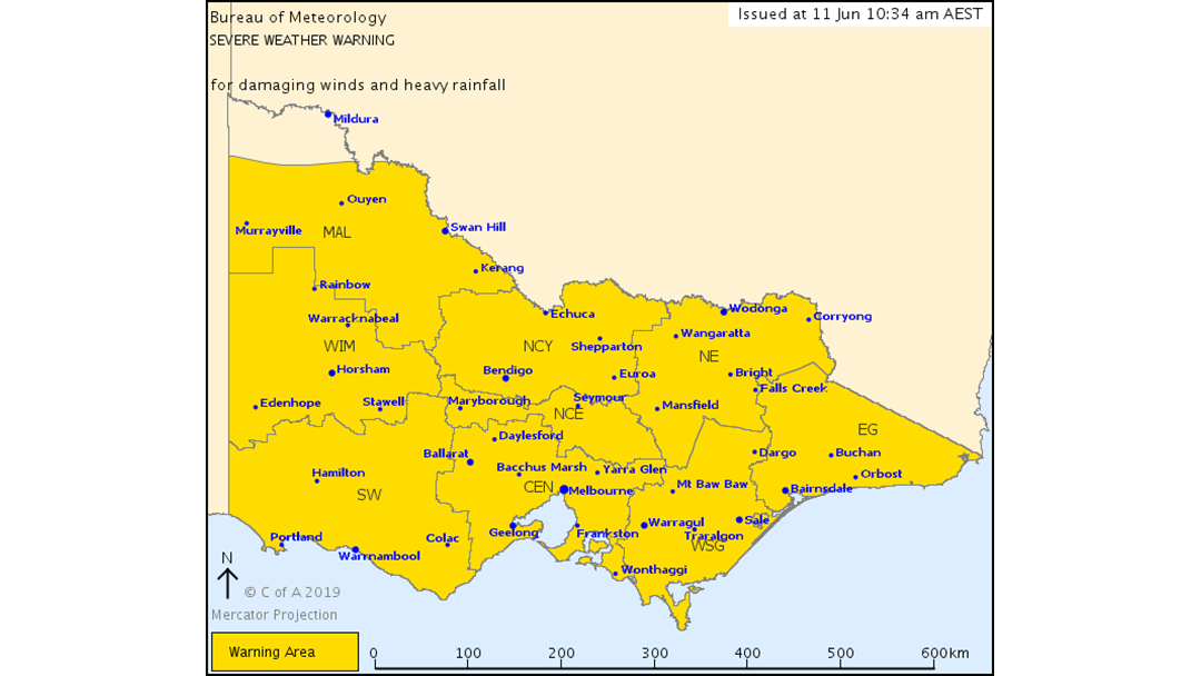 Article heading image for Severe Weather Warning for DAMAGING WINDS and HEAVY RAINFALL June 11 2019