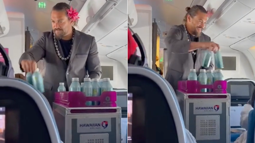 Article heading image for Watch Jason Momoa Randomly Start Handing Out Drinks On A Flight To Hawaii!