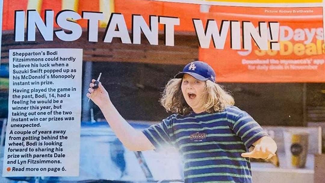 Article heading image for 14-Year-Old Shepparton Teen Wins Car In Maccas Monopoly