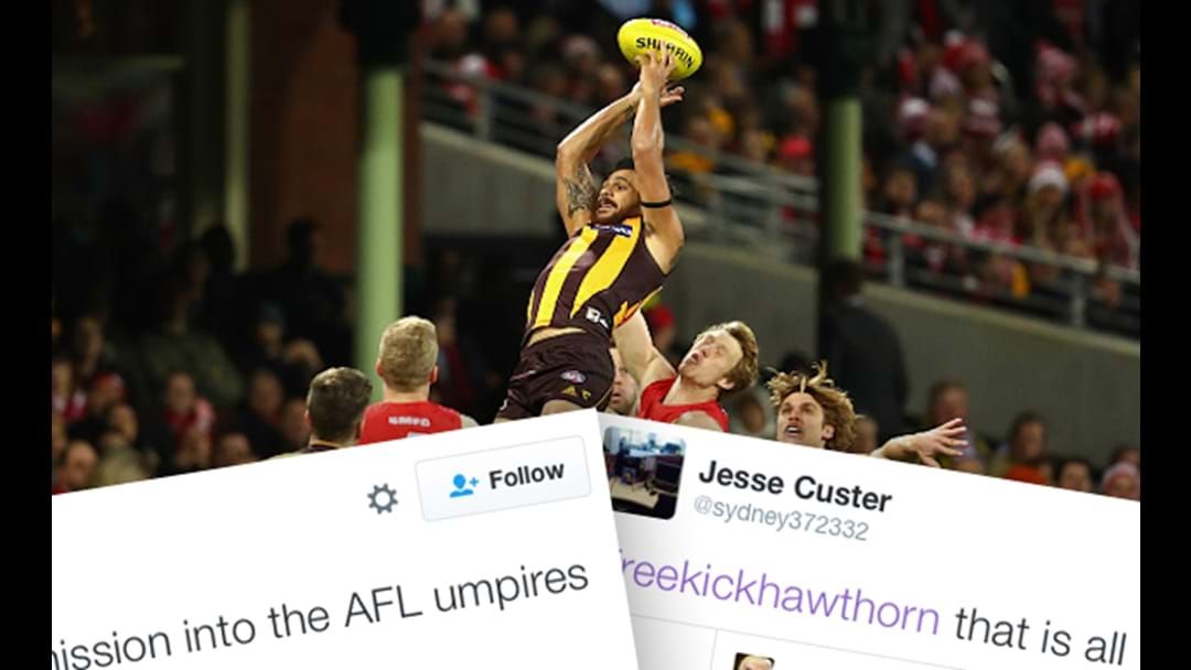 Article heading image for Social Media Reacts To The Umpires In The Sydney v Hawthorn Game